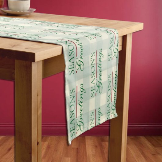 Groeten van het seizoen Gingham Christmas Korte Tafelloper