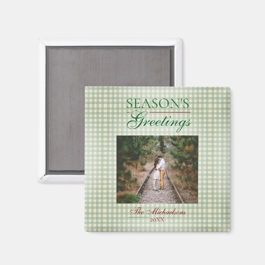 Groeten van het seizoen Gingham Christmas Magneet (Voorkant / Achterkant)
