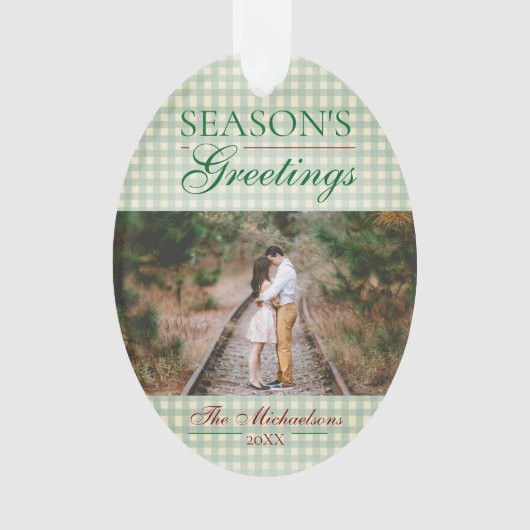 Groeten van het seizoen Gingham Christmas Ornament (voorkant)