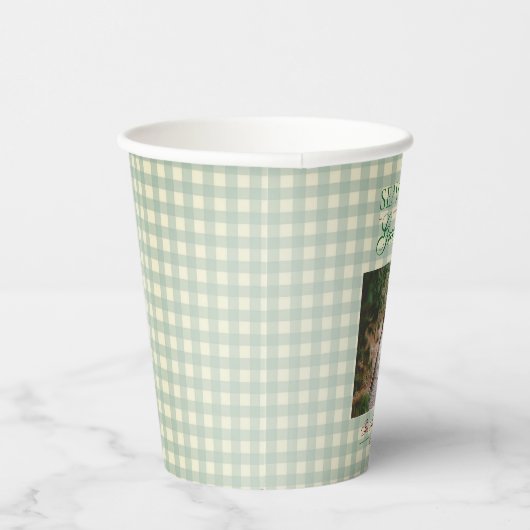 Groeten van het seizoen Gingham Christmas Papieren Bekers (Rechts)