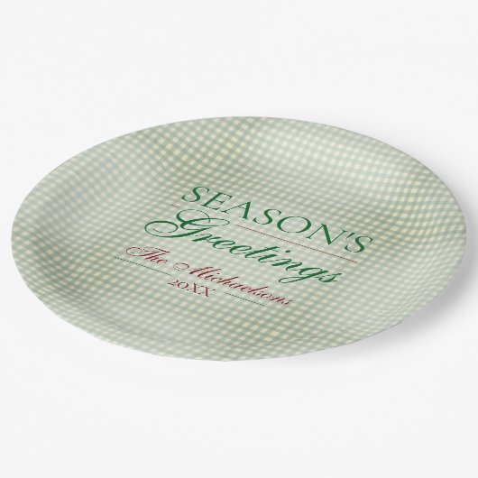 Groeten van het seizoen Gingham Christmas Papieren Bordje (Gekanteld)