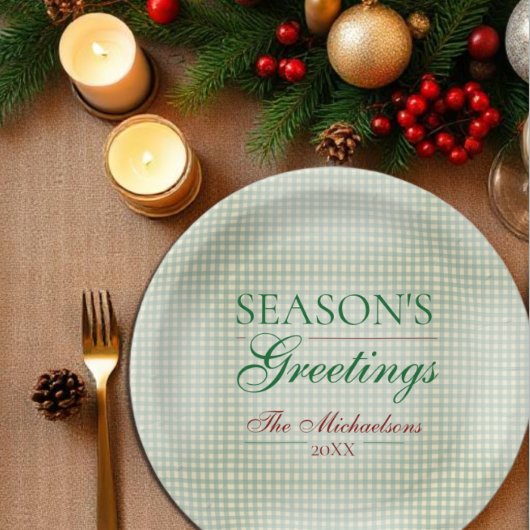 Groeten van het seizoen Gingham Christmas Papieren Bordje