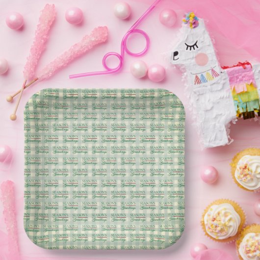 Groeten van het seizoen Gingham Christmas Papieren Bordje (Feest)