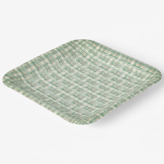 Groeten van het seizoen Gingham Christmas Papieren Bordje (Gebogen)