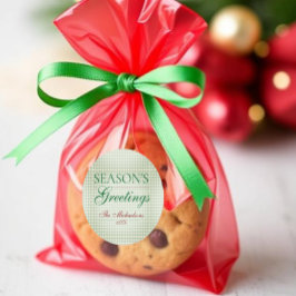 Groeten van het seizoen Gingham Christmas Ronde Sticker