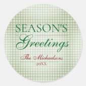 Groeten van het seizoen Gingham Christmas Ronde Sticker (Voorkant)