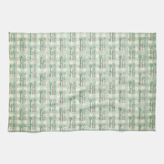 Groeten van het seizoen Gingham Christmas Theedoek (Horizontaal)