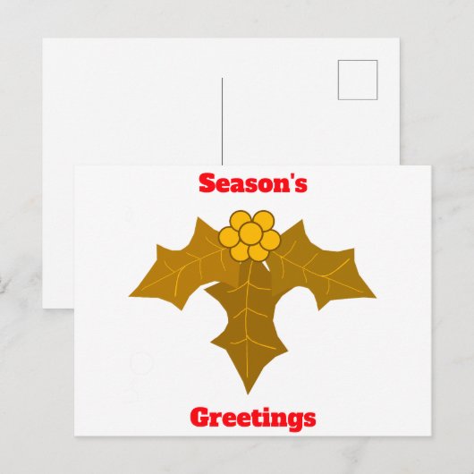 Groeten van het seizoen Gold Holly Briefkaart (Voorkant / Achterkant)