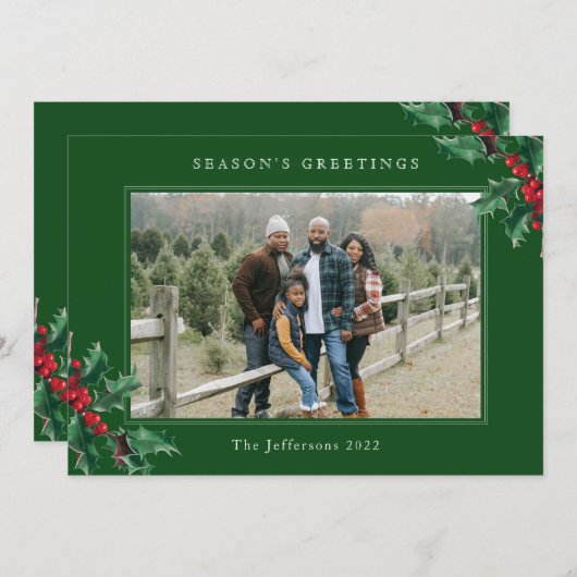 Groeten van het seizoen Groene Aangepaste kerstkaa (Voorkant / Achterkant)