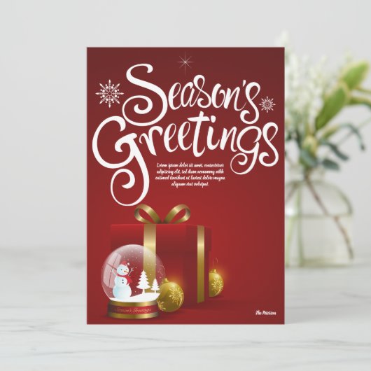 Groeten van het seizoen | Kerstversiering op rood Kaart (Staand voorkant)