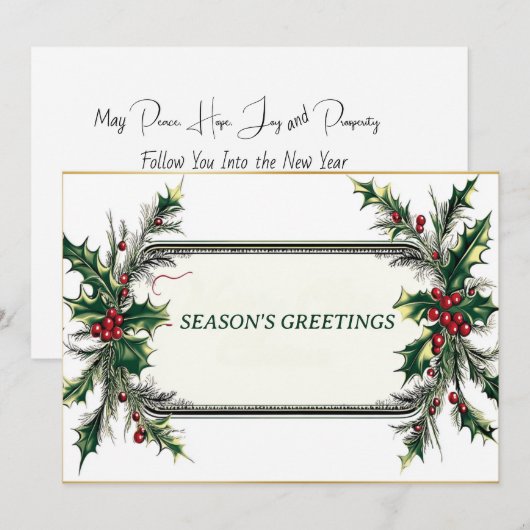 Groeten van het seizoen met rode en groene details feestdagenkaart (Voorkant / Achterkant)