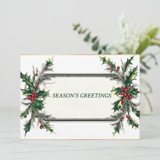 Groeten van het seizoen met rode en groene details feestdagenkaart (Staand voorkant)