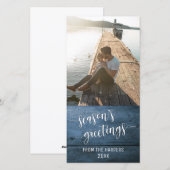 Groeten van het Seizoen Modern Schrift Blauw Rusti Feestdagenkaart (Voorkant / Achterkant)