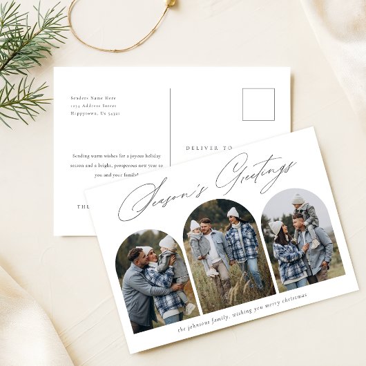 Groeten van het seizoen | Moderne Arch 3 Foto Kers Briefkaart