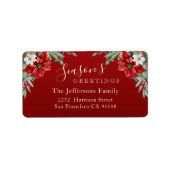 Groeten van het seizoen Poinsettia Red Christmas Etiket (Voorkant)