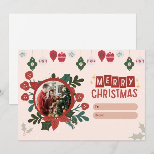 Groeten van het seizoen Rode Bloemen Kerstfoto Feestdagenkaart (Voorkant / Achterkant)