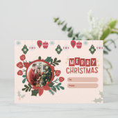 Groeten van het seizoen Rode Bloemen Kerstfoto Feestdagenkaart (Staand voorkant)