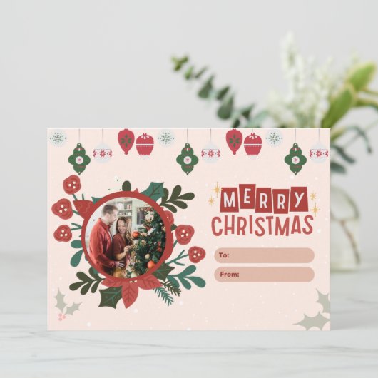 Groeten van het seizoen Rode Bloemen Kerstfoto Feestdagenkaart (Staand voorkant)