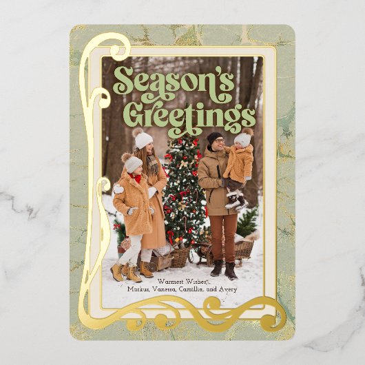Groeten van het seizoen Sage Green en Gold Folie Feestdagenkaart (Voorkant)