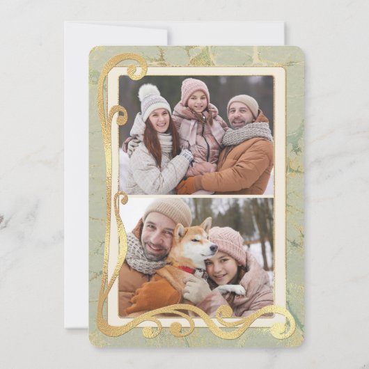 Groeten van het seizoen Sage Green & Gold 2 Photo  Feestdagenkaart (Achterkant)