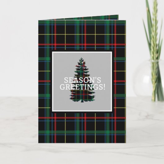 Groeten van het seizoen Tartan Plaid Christmas Tre Feestdagen Kaart (Voorkant)