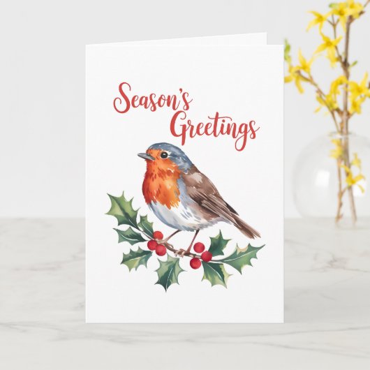 Groeten van het seizoen van Cheerful Robin Kaart (Gele Bloem)