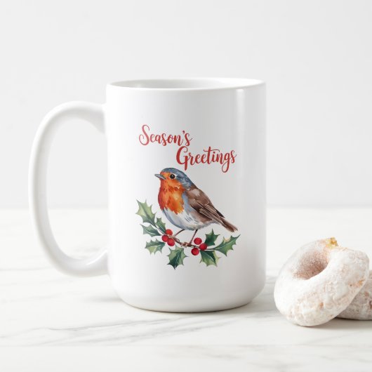 Groeten van het seizoen van Cheerful Robin Koffiemok (Met donut)