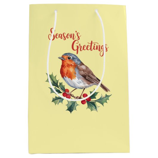 Groeten van het seizoen van Cheerful Robin Medium Cadeauzakje (Voorkant)