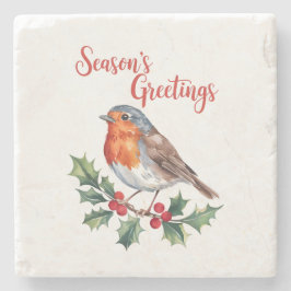 Groeten van het seizoen van Cheerful Robin Stenen Onderzetter