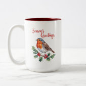 Groeten van het seizoen van Cheerful Robin Tweekleurige Koffiemok (Links)