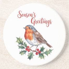 Groeten van het seizoen van Cheerful Robin Zandsteen Onderzetter