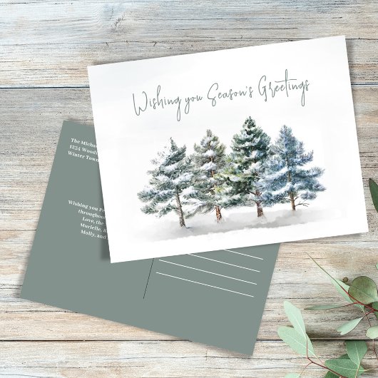 Groeten van het seizoen Waterverf Winter Pine Briefkaart