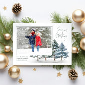 Groeten van het seizoen Winter Pine Foto Feestdagenkaart