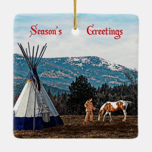 Groeten van het seizoen - Winterkamp Keramisch Ornament (Achterkant)