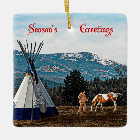 Groeten van het seizoen - Winterkamp Keramisch Ornament (Voorkant)