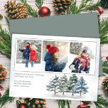 Groeten van het seizoen Woodland Photo Collage Feestdagenkaart<br><div class="desc">Dit ontwerp is voorzien van een seizoen begroeting kerstvakantie multi-foto collage kaart, sierlijke gebladerte, botanische winter, een foto template, bos pijnbomen, eenvoudige groen bos, waterverf blauw-groene stijl, een rustieke land thema, en een kerstvakantie kalligrafie script wenskaart.</div>
