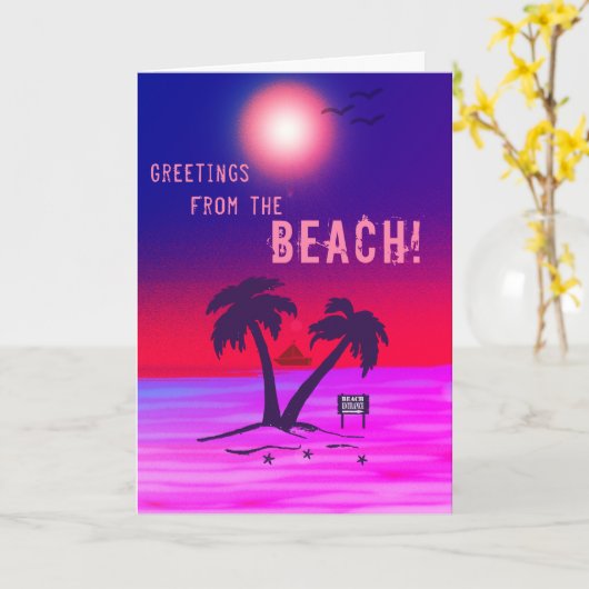 Groeten van het strand! Paars Kaart (Gele Bloem)