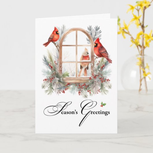 Groeten van het zakelijke seizoen Winter Cardinal  Kaart (Gele Bloem)