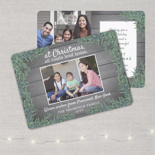 Groeten van Home Christmas Greenery Wood Foto Feestdagenkaart
