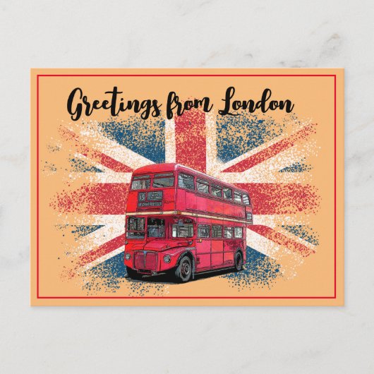 Groeten van London Red Bus Union Jack Souvenir Feestdagenkaart (Voorkant)