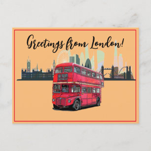 Groeten van London Skyscape Red Bus Souvenir Feestdagenkaart