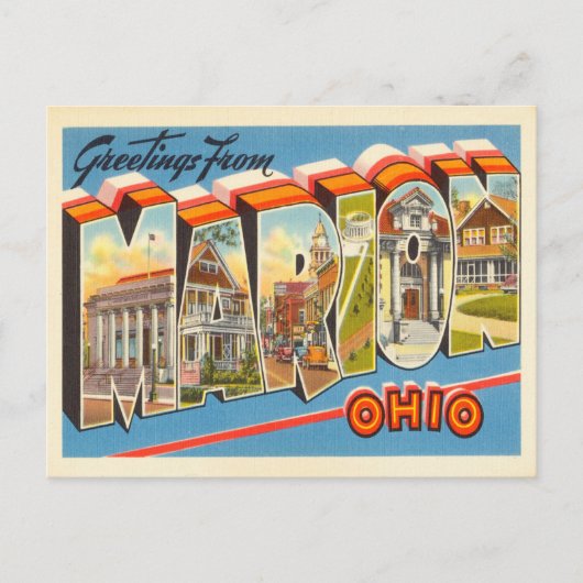 Groeten van Marion, Ohio Vintage Travel Briefkaart (Voorkant)