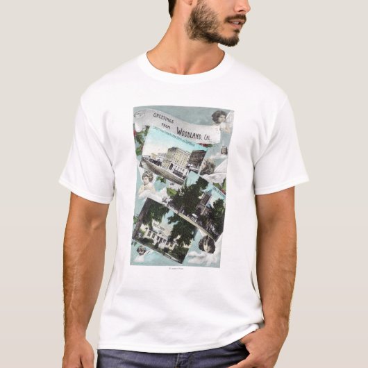 Groeten van met Schilderachtig ViewsWoodland, CA T-shirt (Voorkant)