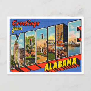Groeten van Mobile, Alabama Vintage Travel Briefkaart