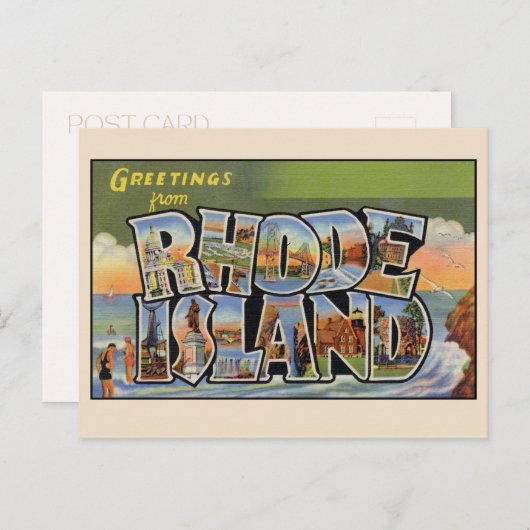 Groeten van Rhode Island Grote Letter Briefkaart (Voorkant / Achterkant)