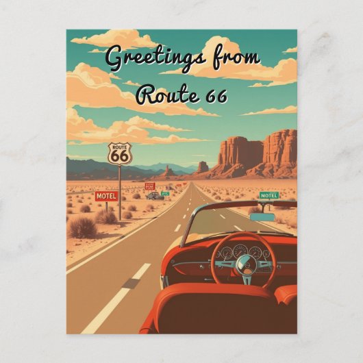 Groeten van Route 66 Gepersonaliseerde Road Trip Briefkaart (Voorkant)