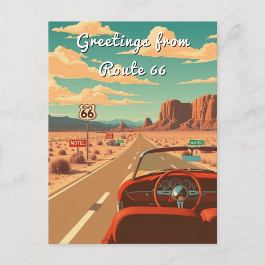Groeten van Route 66 Gepersonaliseerde Road Trip Briefkaart (Voorkant)