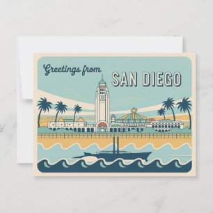  groeten van San Diego Classic Retro Briefkaart