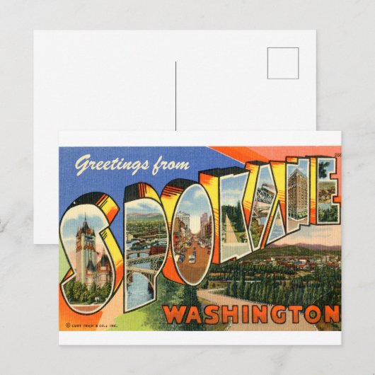 Groeten van Spokane Vintate Briefkaart (Voorkant / Achterkant)