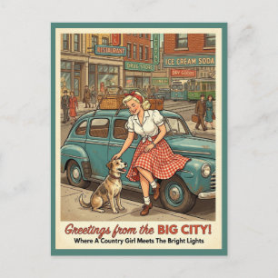 Groeten van The Big City Country Girl Retro Briefkaart